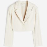 Blazer court en tissu texturé Écru/rayé