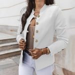 Blazer à manches courtes pour femme Veste de costume d'affaires Veste boléro à double boutonnage Blazer court cintré Manches longues Tenue ...
