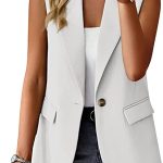 Onsoyours Femmes Blazer sans Manches Un Bouton Décontracté Cardigan Gilet Sexy Mode Col en V OL Costume Veste Manteau Cardigan Blouson Jacket avec Poches A Blanc XS : Amazon.fr: Mode