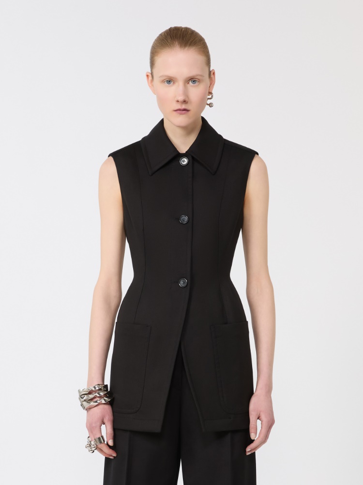 blazer-sans-manche-femme-911lfd-1.jpg Blazer sans manches ajusté en gabardine NOIR – Image 1