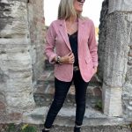 Veste tailleur en velours Sandra vieux rose