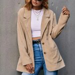 Blazer Velours Femme Épais Beige