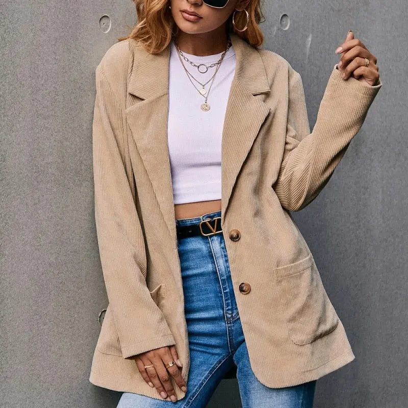 blazer-velours-femme-539swd-1.jpg Blazer Velours Femme Épais Beige – Image 1