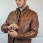 Blouson Milano en Cuir Marron pain brulé Homme style motard