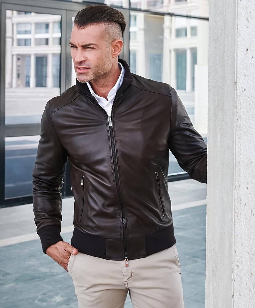 blouson-cuir-412ydp-1.jpg Blouson Aviateur Veste Cuir Brun Homme Blouson Cuir Homme Blouse Cuir Blouson Aviateur Cuir Homme Veste – Image 1
