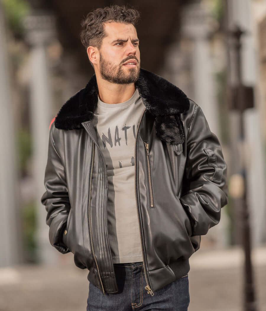 blouson-cuir-961xmn-1.jpg Blouson Aviateur Roland homme noir – Image 1