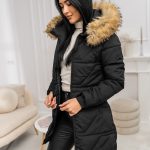 Femme Veste d'hiver avec capuche et fourrure Noir Marron Bolf 16M9099
