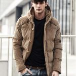 Blouson rembourré à capuche hiver pour homme en imitation daim