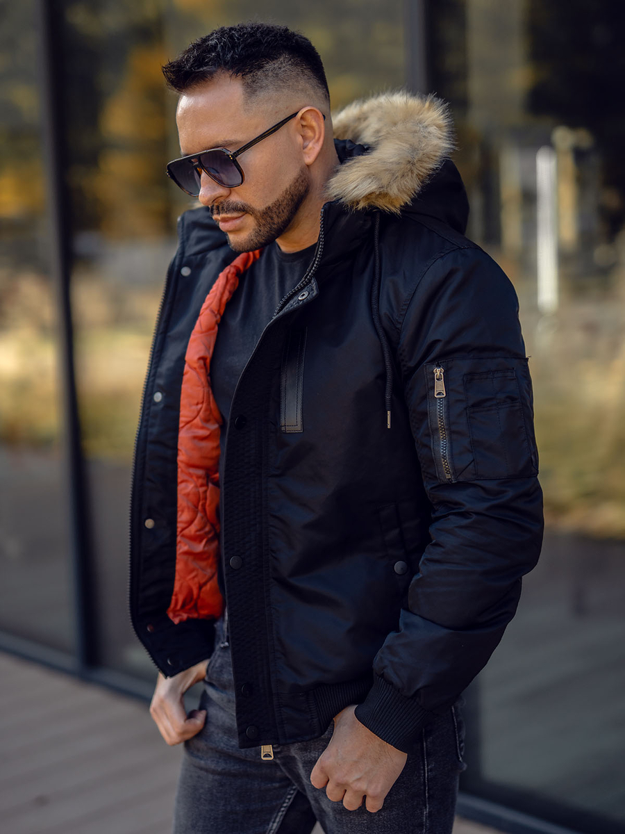 blouson-hiver-homme-975dsc-1.jpg Blouson d'hiver pour homme noir Bolf 2129 – Image 1