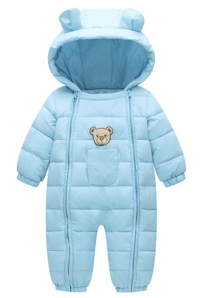doudoune-bebe-226utx-1.jpg Combinaison doudoune pour bébé avec capuche oreilles et fermetures éclaires – Image 1