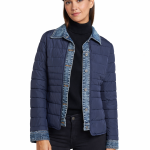 Doudoune légère femme bi matière – Détails denim