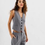 Gilet de costume sans manches à rayures femme gris | GEMO