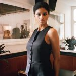 Gilet Monica Grain de Poudre et Satin Noir | Facettes Studio
