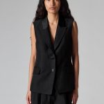 Gilet de Costume Femme Noir en Lin