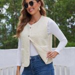 Yutdeng Gilet sans Manche Femme Automne Hiver Gilet en Molleton Classique Gilet Polaire Femme Doux Couleur Unie Veste sans Manches Chaud Manteau sans Manche Blouson Mode Matelassée Poches Bouton Fille : Amazon.fr: