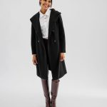 Manteau mi long à grand col capuche femme noir | GEMO