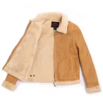 Veste aviator femme en peau lainée camel