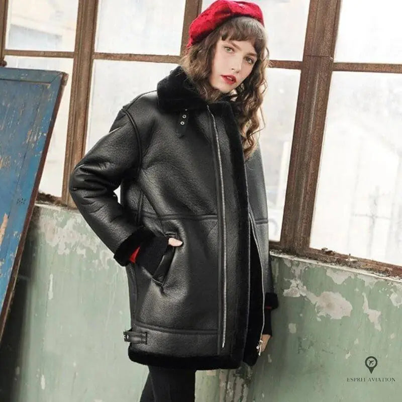 manteau-aviateur-femme-241fws-1.jpg Blouson Aviateur Femme Similicuir Noir Oversized | Univers Aviation – Image 1