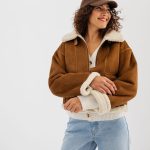 Blouson aviateur en suédine fourrée femme