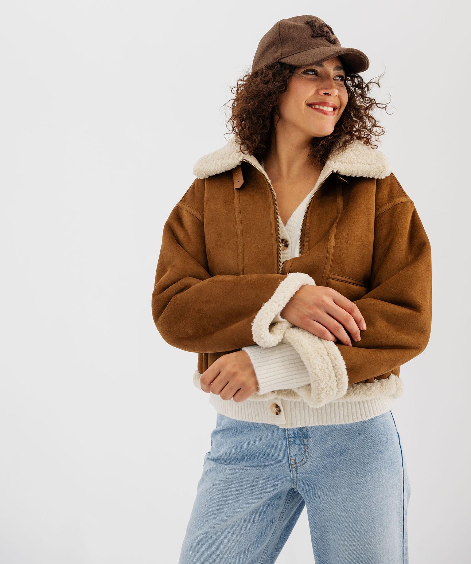 manteau-aviateur-femme-306cig-1.jpg Blouson aviateur en suédine fourrée femme – Image 1