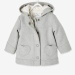 Manteau à capuche bébé fille drap de laine gris clair chine