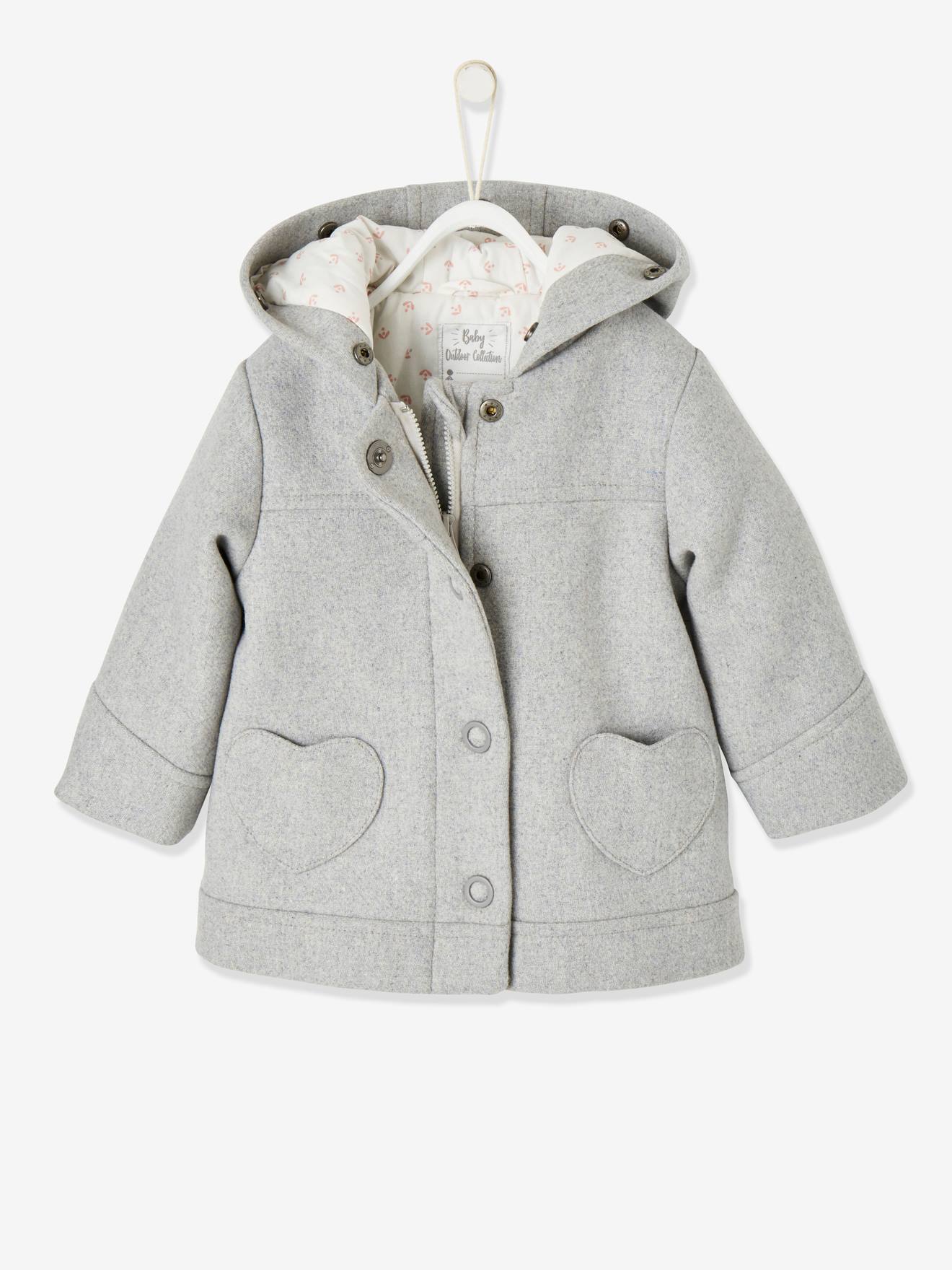 manteau-bebe-069yll-1.jpg Manteau à capuche bébé fille drap de laine gris clair chine – Image 1