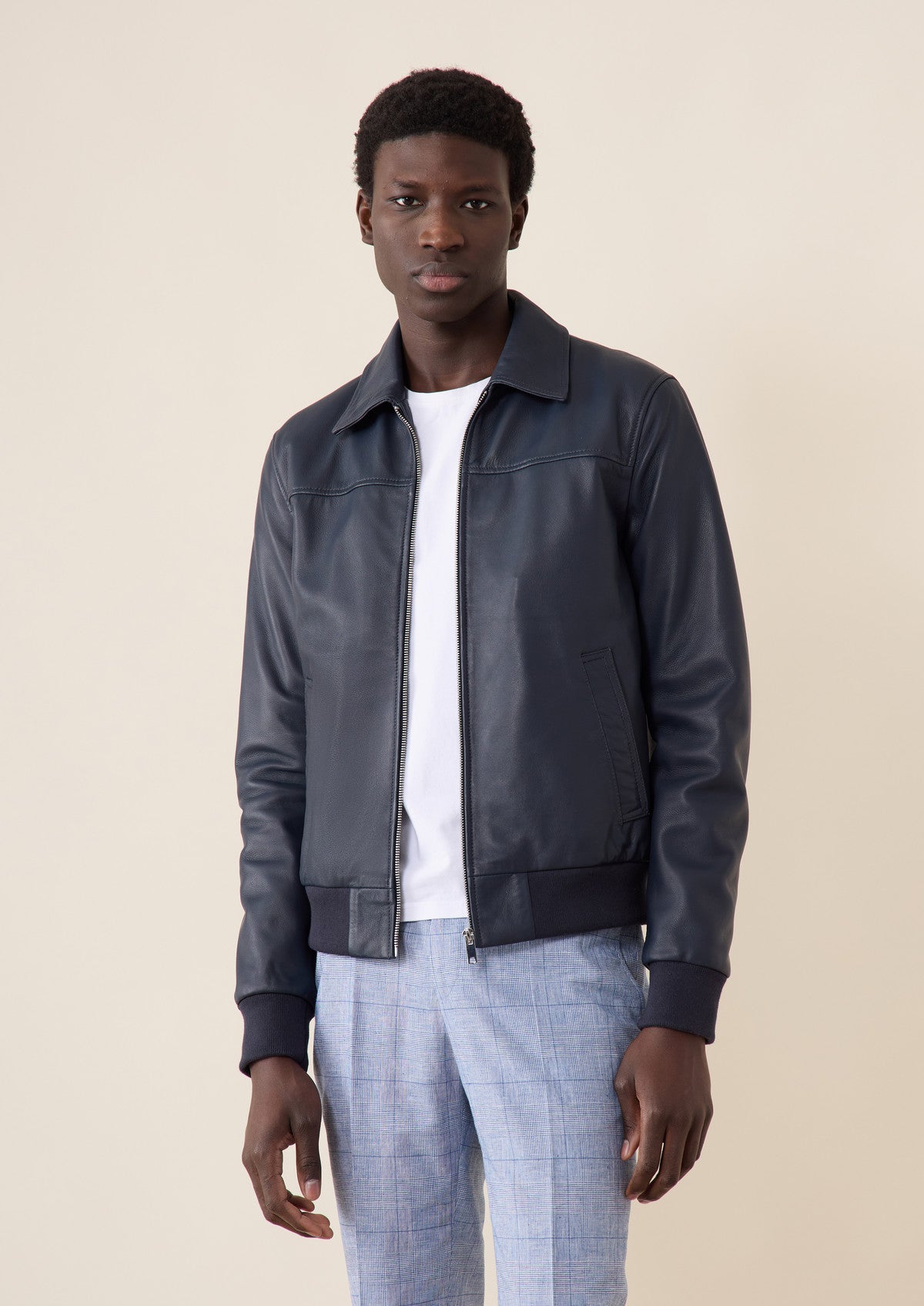 manteau-cuir-homme-416ocj-1.jpg Blouson en cuir bleu marine | Father & Sons – Image 1