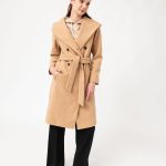Manteau mi long à grand col capuche femme beige | GEMO