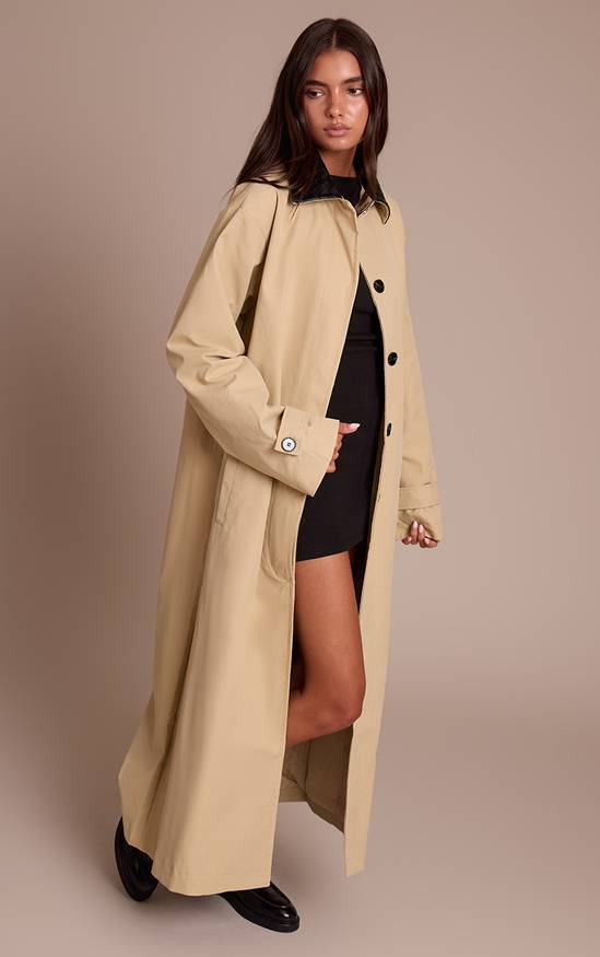 manteau-long-beige-396tcp-1.jpg Beige Manteau Long Matelassé À Col Capitonné | PrettyLittleThing FR – Image 1