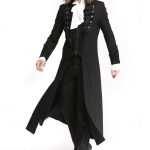 Long manteau en coton noir style officier pour hommes de pentagramme