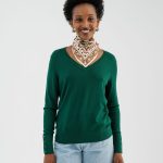 Pull col V en maille viscose fine et souple femme vert | GEMO