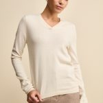 Pull Col V en Soie et Cachemire Blanc crème 40