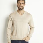 Pull col V manches longues coton Beige | Afibel