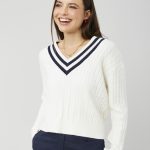 Pull col V Blanc femme | BZB