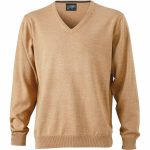 Pull classique col V HOMME JN659 beige camel