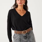 Pull fin oversize col V Femme Noir