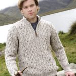 Pull irlandais chaud laine mérinos col zippé Aran Crafts