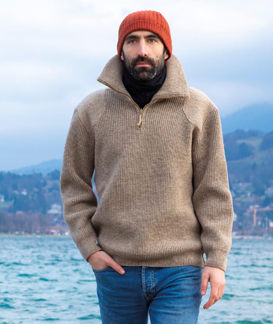 pull-laine-746evs-1.jpg Pull camionneur homme en laine – Fabrication française, chaud et naturel – Image 1