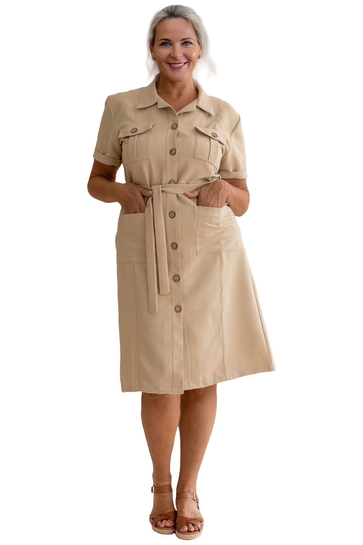 saharienne-femme-223hbr-1.jpg Robe saharienne unie manches courtes (RETHEL) – Image 1