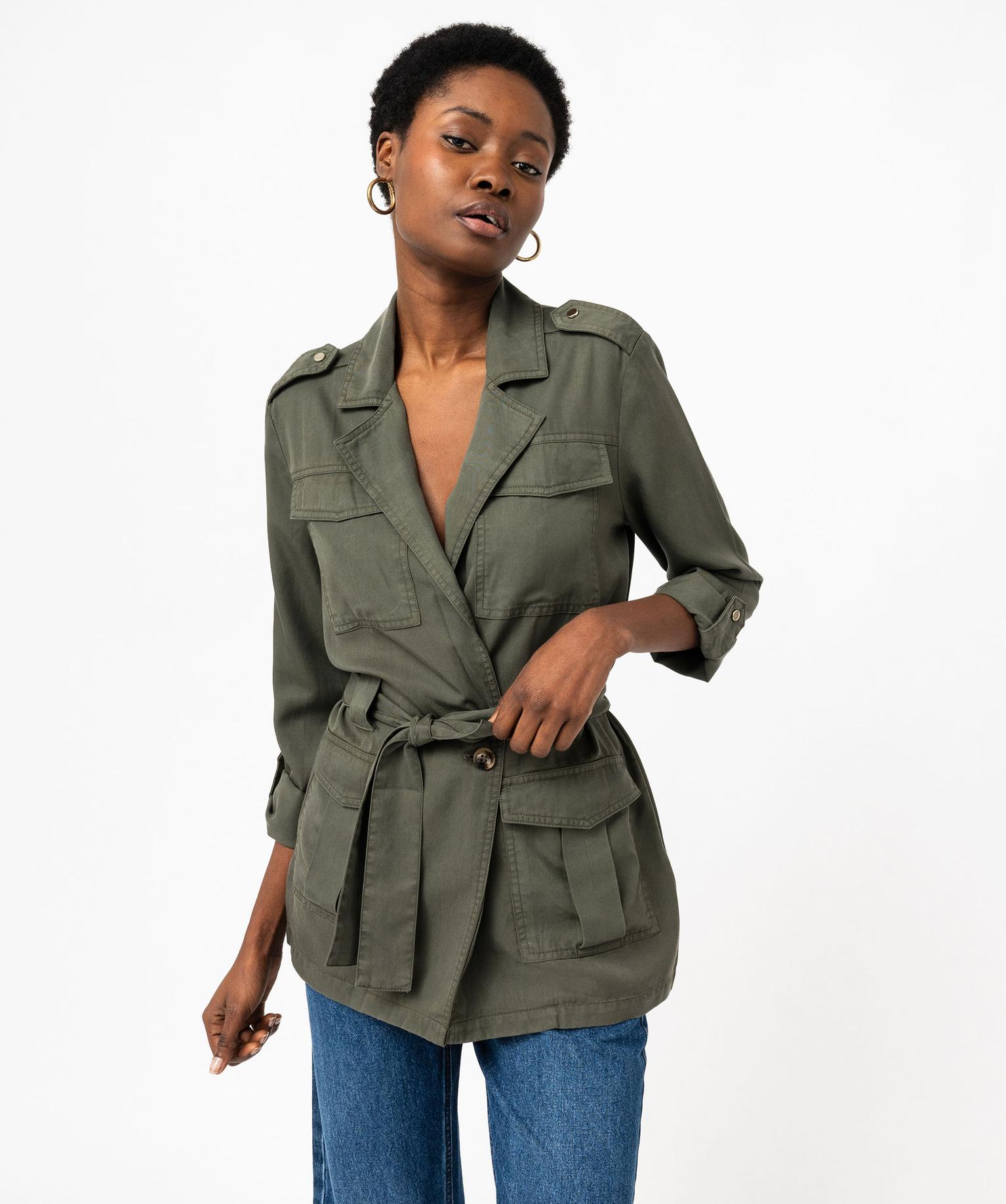 saharienne-femme-357eod-1.jpg Veste saharienne en Lyocell femme kaki | GEMO – Image 1