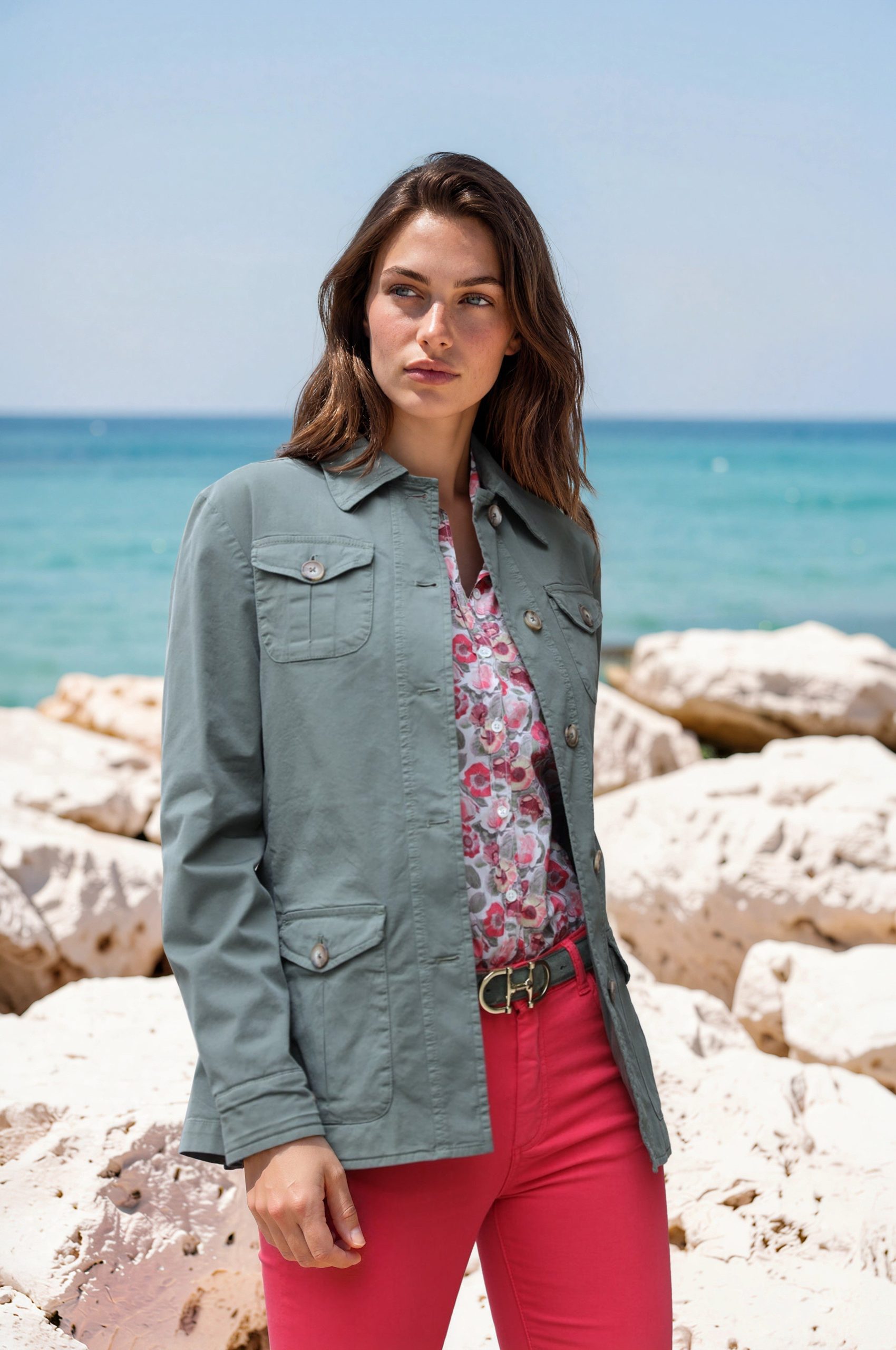 saharienne-femme-721zti-1.jpg Veste Saharienne Louise en coton stretch Kaki KAKI / 36 – Image 1