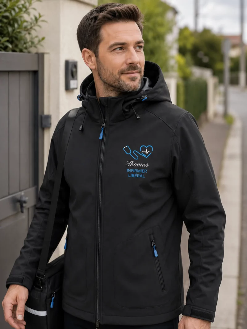 softshell-homme-049ops.webp Veste softshell infirmier personnalisée | Brodée prénom & fonction Curalini – Image 1