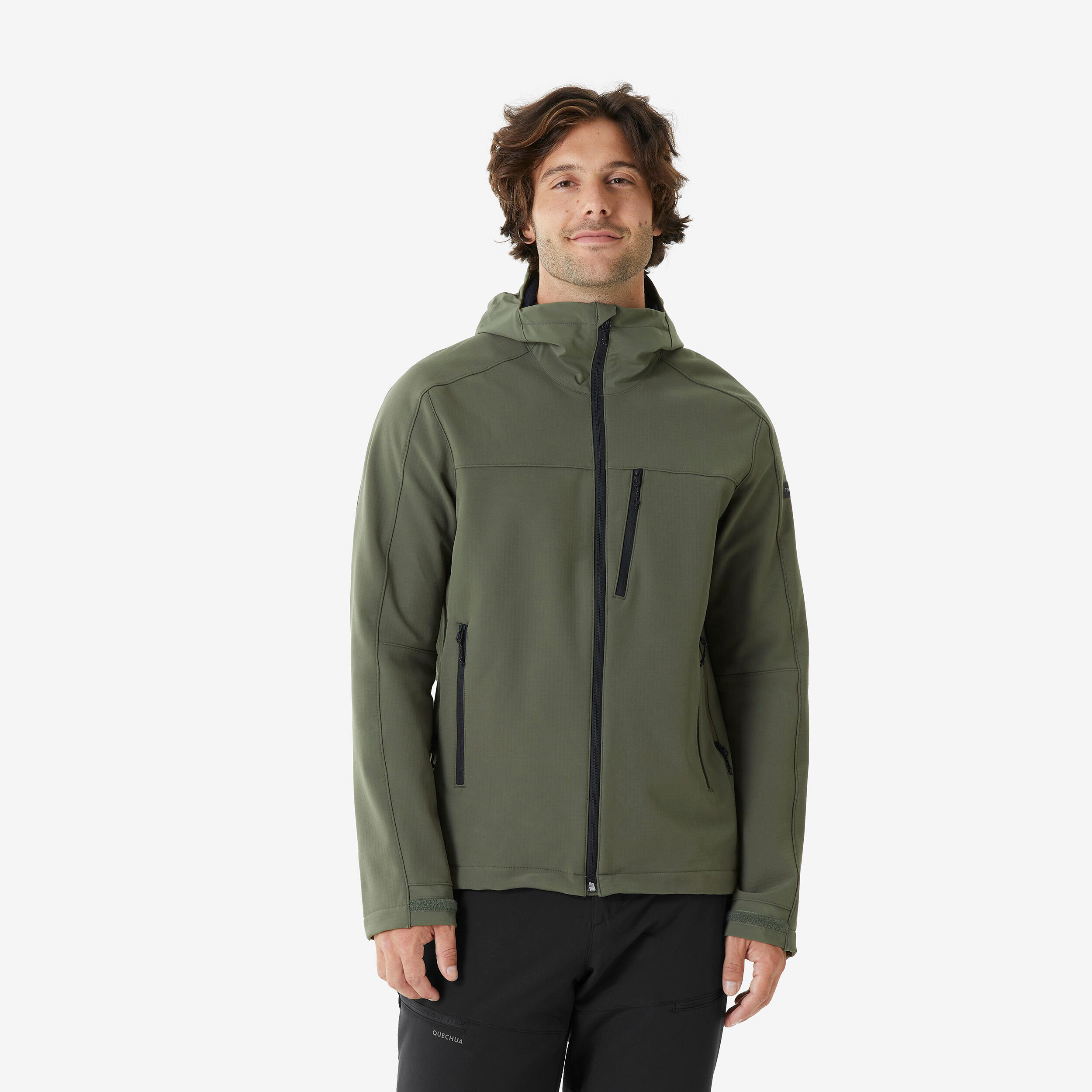 softshell-homme-076ljk-1.jpg Veste de trek coupe vent softshell homme, MT500 khaki – Image 1
