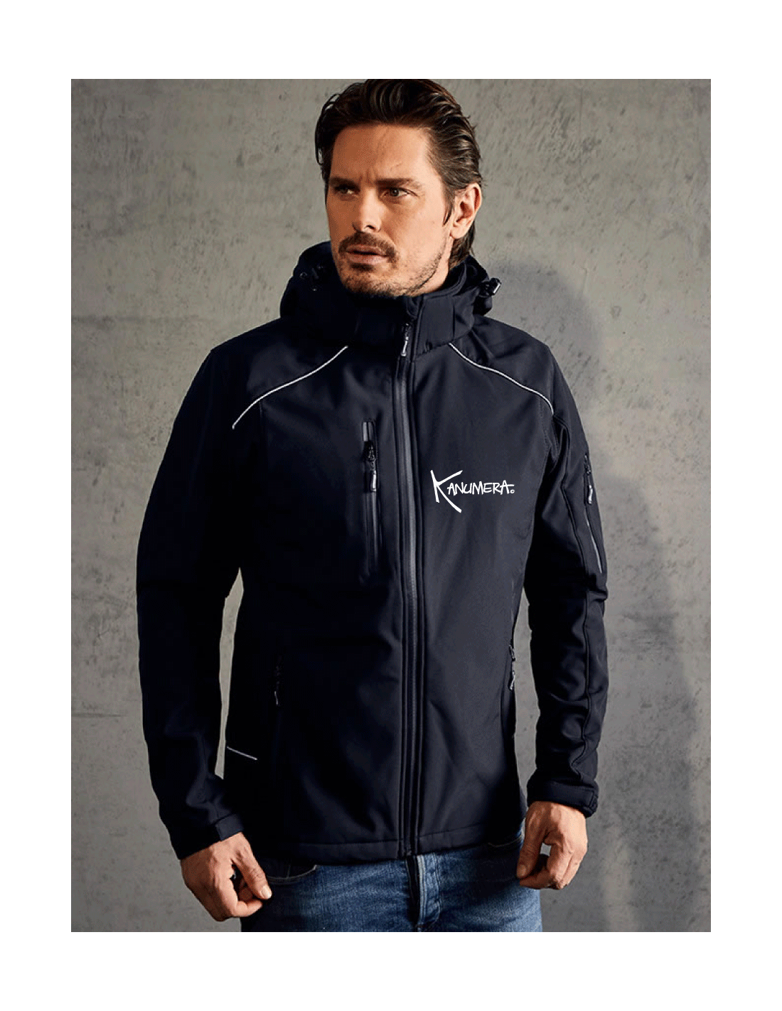 softshell-homme-132enk.png Veste Softshell Capuche Homme La Raie Tatoo – Image 1