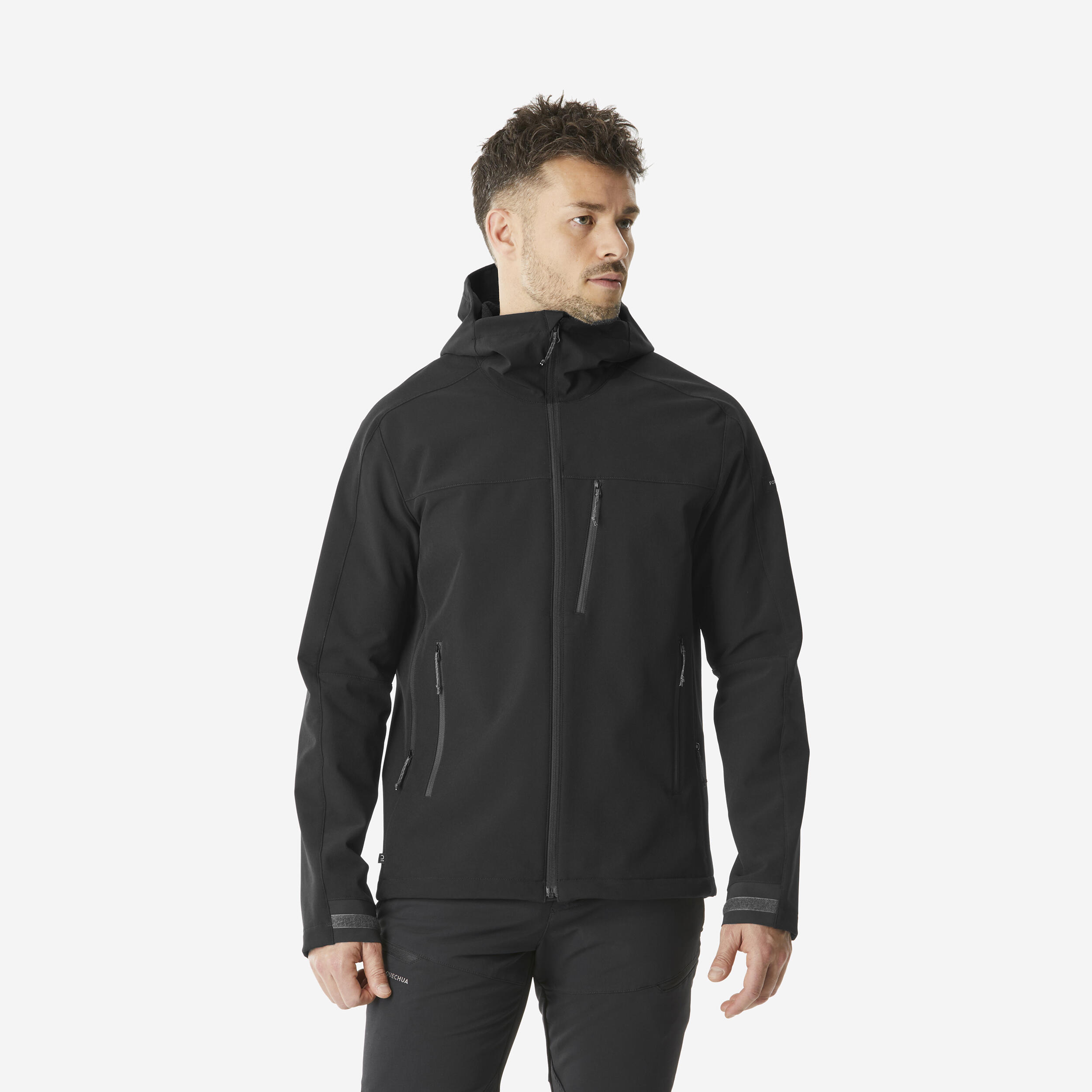 softshell-homme-344cly-1.jpg Veste de trek coupe vent softshell homme, MT500 noir – Image 1