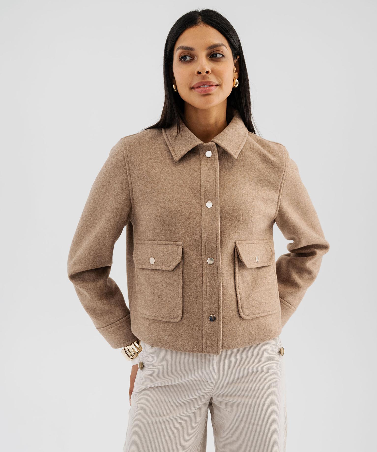 veste-beige-374lns-1.jpg Veste courte aspect drap de laine femme beige | GEMO – Image 1