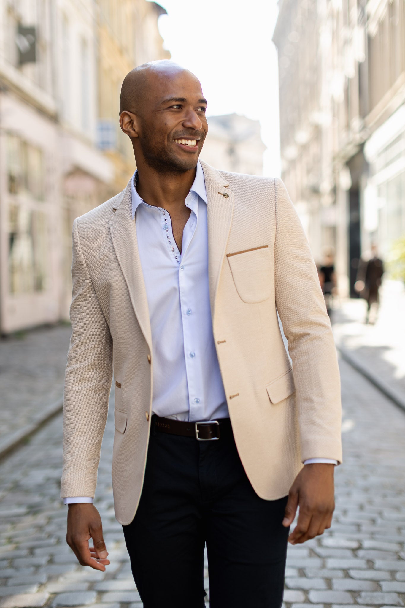 veste-beige-408jha-1.jpg Veste blazer beige coudières cognac 46 – Image 1
