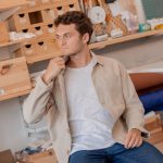 Veste de travail beige en lin homme – Mijuin