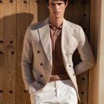 Veste croisée beige en lin, coton et soie Made in Italy