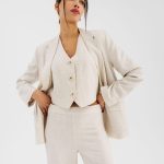 Veste blazer en viscose et lin femme beige | GEMO